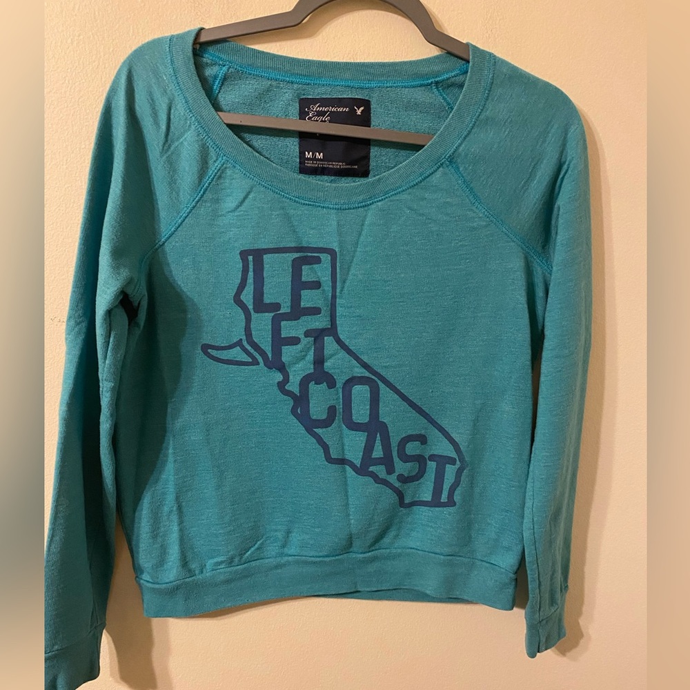 Womens American Eagle Outfitters California Left Coast Teal Sweatshirt Sz Medium